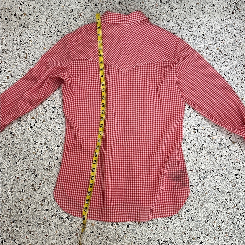 Vintage Wrangler red white plaid western button up down pearl button m gingham - Picture 7 of 10